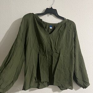 Old Navy Olive Green V-Neck Peasant Blouse